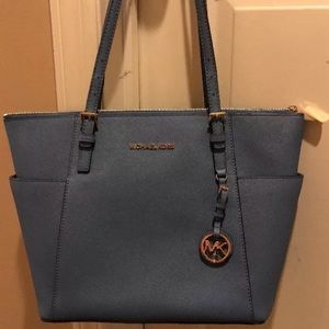 Micheal Kors light blue jet set top zip tote